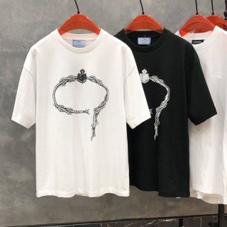 希少色プラダ プリントコットンTシャツ 本物 2色 puu55816