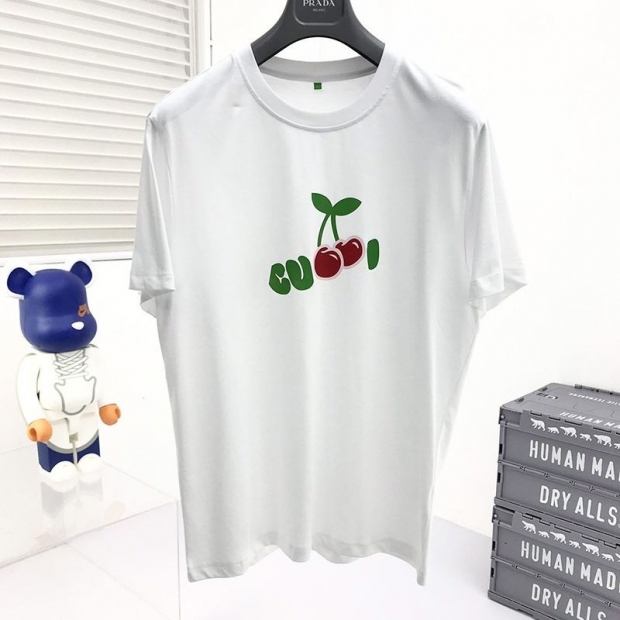 稀少グッチ チェリープリント Tシャツ 本物 ブルー コットン gup86838