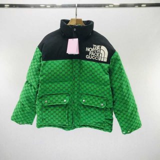 一目惚れグッチ×ノースフェイス◆コラボ ダウンジャケット 本物 GG ロゴ gut88387
