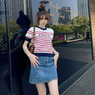 【日本未発売】グッチ ストライプ コットン 半袖 Tシャツ 本物 guw08454