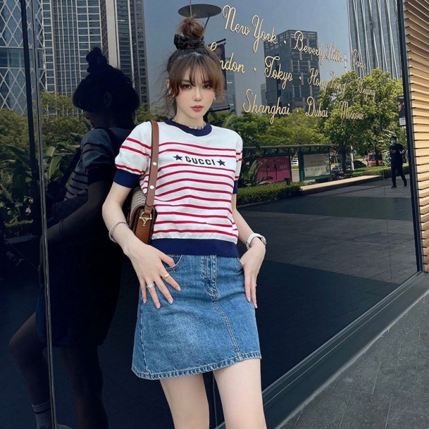 【日本未発売】グッチ ストライプ コットン 半袖 Tシャツ 本物 guw08454