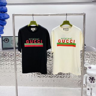 希少色☆グッチ ロゴ コットンTシャツ 本物 バックフラワーアップリケ gua22340