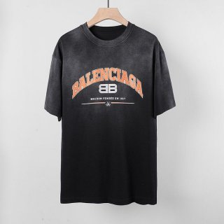 争奪戦 バレンシアガ ロゴダメージブラックコットン 本物 クルーネックTシャツ baq77545
