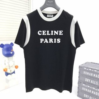 最安値挑戦セリーヌ パリ ボクシーTシャツ 本物 コットン ホワイト&ブラック Cew26552