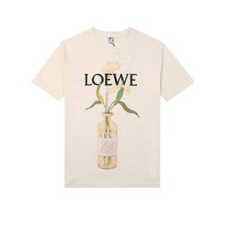 希少色 ロエベ Tシャツ 本物 アナグラム ブローチプリント 半袖 loa31475