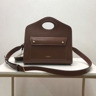 ★日本!!人気！バーバリー 本物 スモール トップステッチレザー ポケットトート 80367451