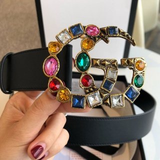セール新作【グッチ ベルト 本物】マルチカラークリスタル☆ダブルGバックルレザー 40mm 513183AP0IT1093