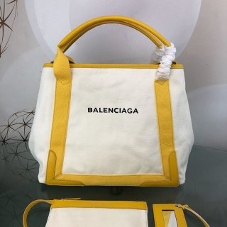 大人気！バレンシアガ ネイビーカバス 本物 M トート ベージュ×イエロー bad46286