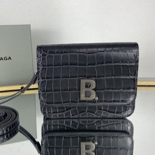 欲しい超限定【バレンシアガ】ミニクロスボディバッグ 本物★ブラッククロコダイルプリントレザー bar05716