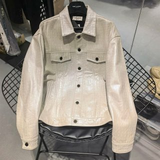 サンローラン 本物 デニムスタイル ボタンジャケット スムースレザー 529949YC2OC100