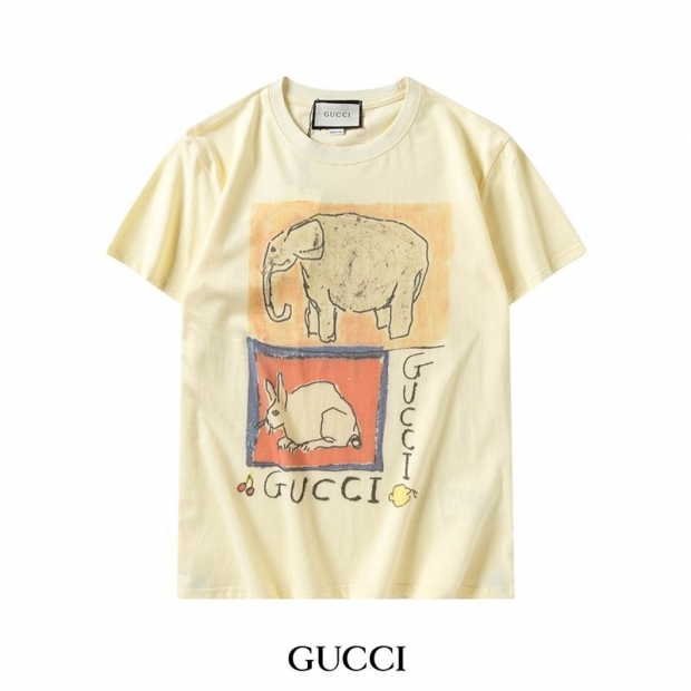 目を惹くカラー グッチ コットン Tシャツ 本物 半袖 ロゴ guq72551