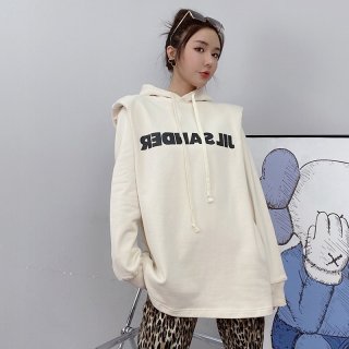 21-22AWジルサンダー パーカー 本物 ロゴ刺繍 スウェットフーディー カーキ Jil85378