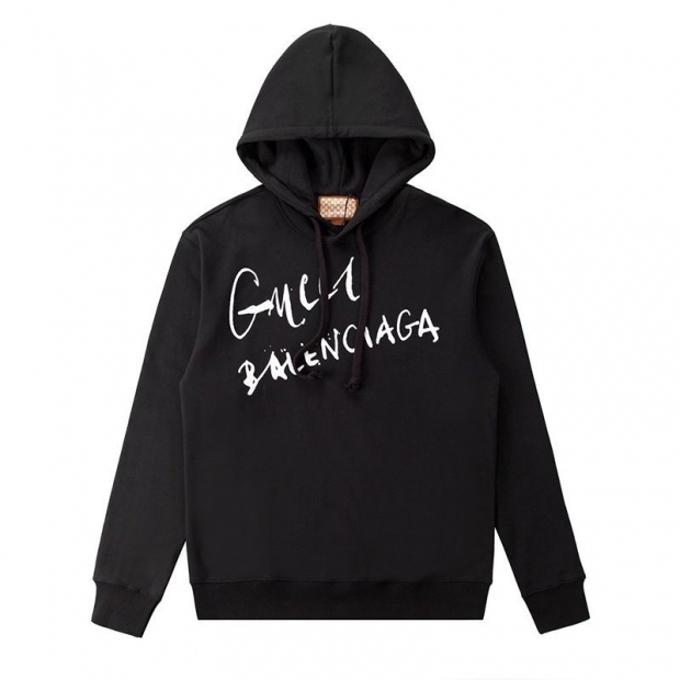 グッチ×バレンシアガ 本物 ブラック ロゴ コットン パーカー guq23810