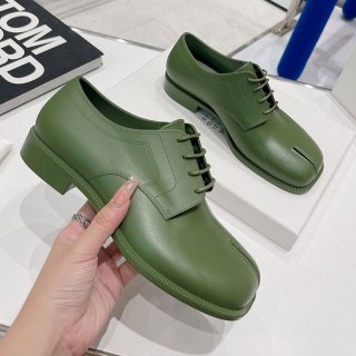 追跡付き発送メゾン マルジェラ タビ カーフレザー レースアップシューズ 本物 グリーン ヒール高3.5cm Man62439