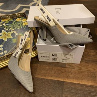 稀少ジャディオール スリングバックパンプス コピー★ヒール9.5cm グレー テクニカルファブリック dee63835 稀少ジャディオール スリングバックパンプス コピー★ヒール9.5cm グレー テクニカルファブリック dee63835
