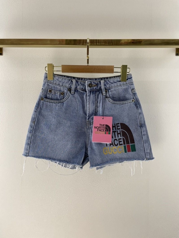 《大人気》 ノースフェイス x グッチ 本物 デニムショートパンツ