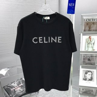 セリーヌ Tシャツ 本物 ルーズ フロント スタッズロゴ コットン Ces89828