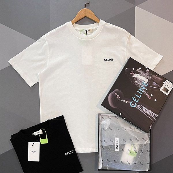 高品質 セリーヌ コットン ジャージー Tシャツ 本物 ロゴ Cef03426