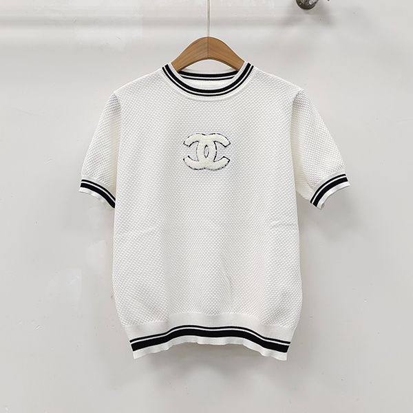 数量限定！シャネル CC 刺繍ラウンドネック半袖 本物 she65525