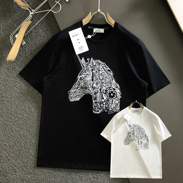 送料込エルメス 半袖 Tシャツ 本物 H刺繍 コットン 2色 erg56341