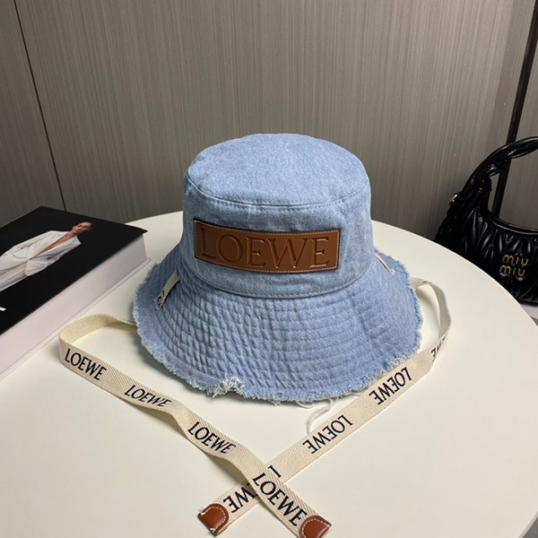お出かけに最適ロエベ フレイド フィッシャーマン ハット 本物 (デニム＆カーフ) loa20552