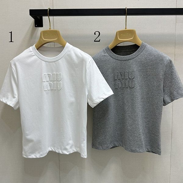 素敵な ミュウミュウ ロゴ コットン 本物 半袖 Tシャツ myw13994