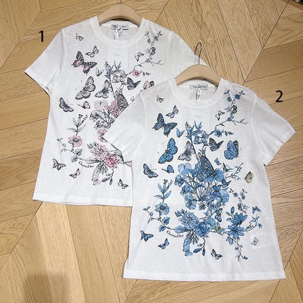 送料込ディオール 蝶×花柄 Tシャツ 本物 トワル ドゥ ジュイ メキシコ コットン 2色 dek64390