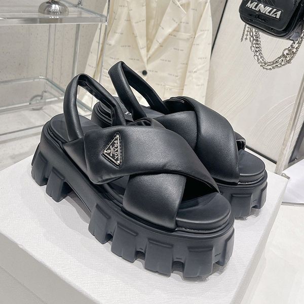 【プラダ 本物】ソフト パッド入りナッパ レザー ウェッジ サンダル pud11886