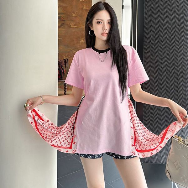 【ルイヴィトン】スカーフインサートTシャツ本物ドレス 1AFTPU