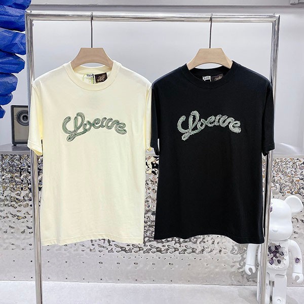 ロエベ 刺繍入りコットンクルーネックTシャツ 本物 loc31673