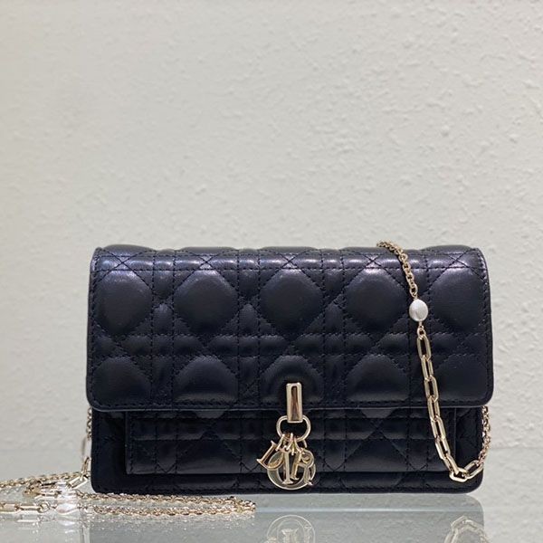 LADY ディオール チェーンポーチ 本物 カナージュラムスキン dej74896