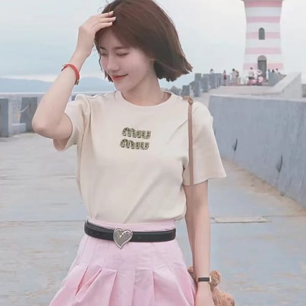 最安値挑戦ミュウミュウ 本物 ジャージー Tシャツ MJN499_14ARF0HAT