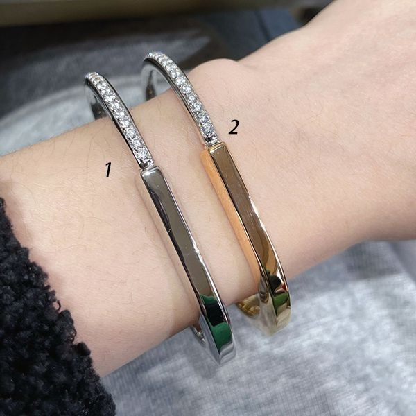 ギフトに最適ティファニー Lock ダイヤ付き ハングル ブレスレット 本物 2色 Tid75795
