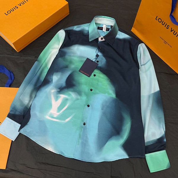 【24SS】ルイヴィトン プリントシルク混シャツ 本物 1AFAUX