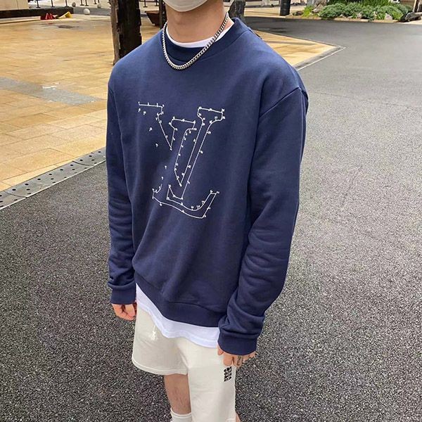 日本未入荷ルイヴィトン LV ロゴ ステッチプリントスウェットシャツ 本物 ネイビー vuq27885