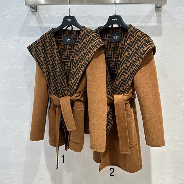可愛いフェンディ 本物 ベージュ ウールジャケット リバーシブル feq44028