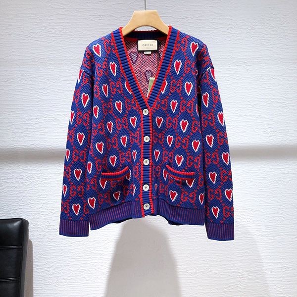 高品質グッチ GGジャカード ハート カーディガン 本物 guf23404