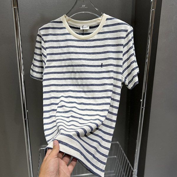 超希少！サンローラン ロゴ ボーダーコットン 本物 Tシャツ Sam98777