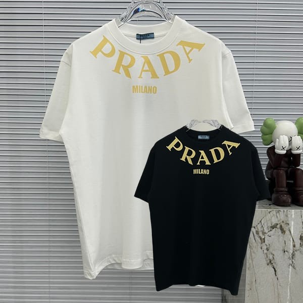 新デザインプラダ ロゴエンブロイダリー コットン Tシャツ 本物 2色 pul00446