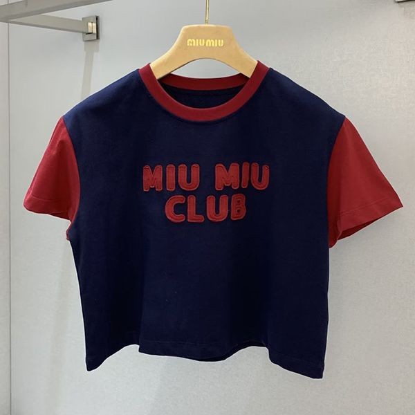 お洒落ミュウミュウ 本物 フロントロゴが可愛いロゴ刺繍入りジャージーTシャツ myc47805