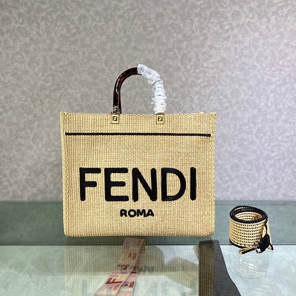 フェンディ サンシャイン 本物 ミディアム ストロー ショッパー few43947
