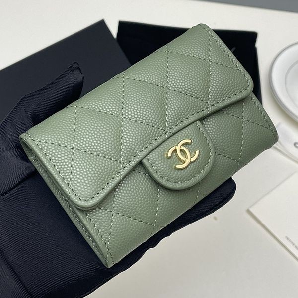 おすすめシャネル 本物 ミニ財布 キャビア イエロー ライトゴールド金具 shj12676