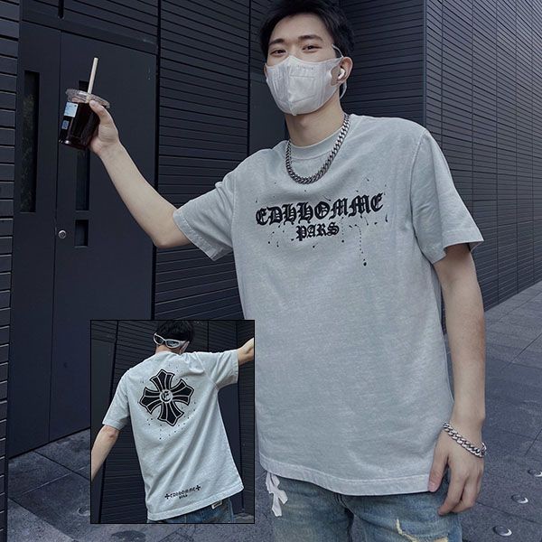 ★日本!!人気！クロムハーツ 本物 Tシャツ CHプラス グレー メンズ Kuv15070