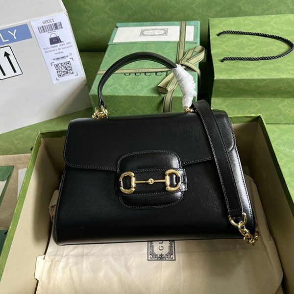 即発送グッチ 本物 [ホースビット1955]グレーレザーハンドバッグ guf22760
