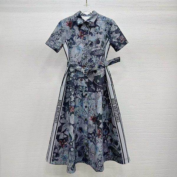 使い勝手良しディオール 本物 Toile de Jouy柄 コットン 半袖シャツドレス 251R81B3802X1821
