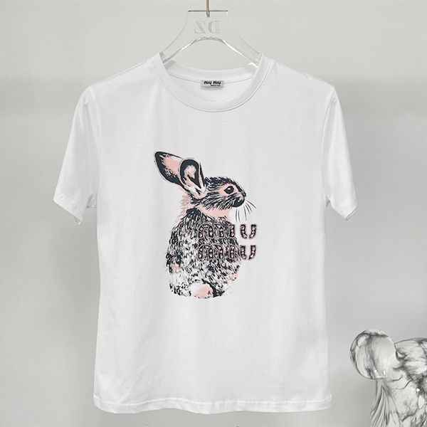 送料込ミュウミュウ 本物 エンブロイダリーコットンTシャツ myv33585