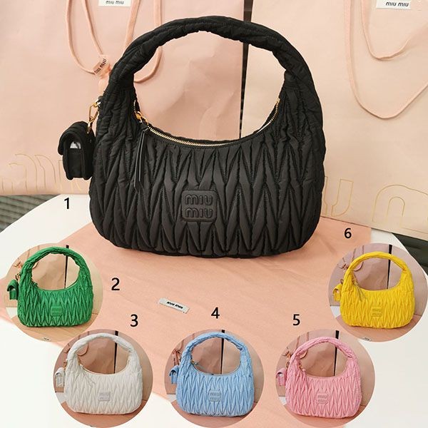 プレゼント最適 ミュウミュウ マテラッセ 本物 Re-Nylon ホーボーバッグ myi51463