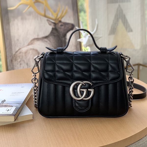 大人気!グッチ ミニ トップハンドルバッグ 本物 GGマーモント gum35026