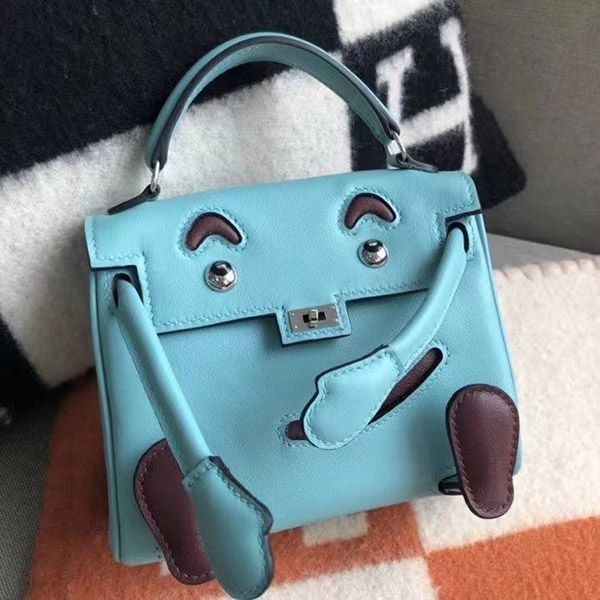 稀少エルメス ケリードール 本物 ブルー シルバー金具 eri13285