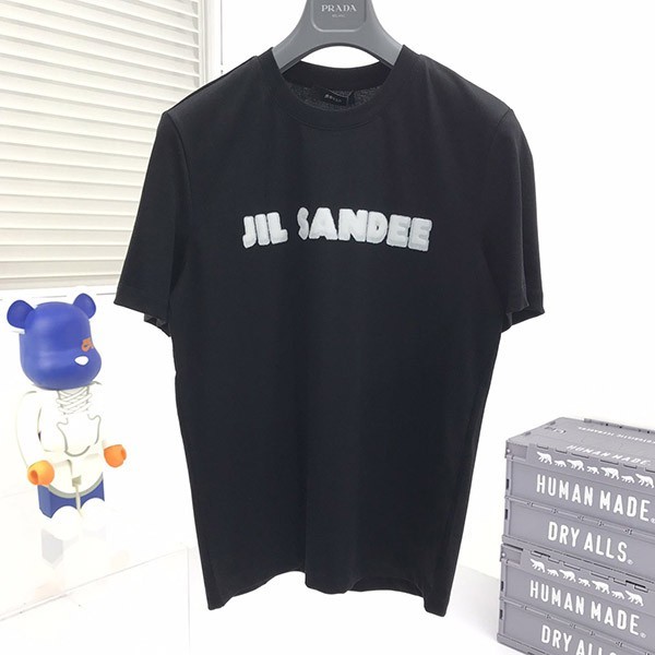 稀少ジルサンダー 本物 ロゴプリント入りコットンジャージーTシャツ ブラック Jit98237
